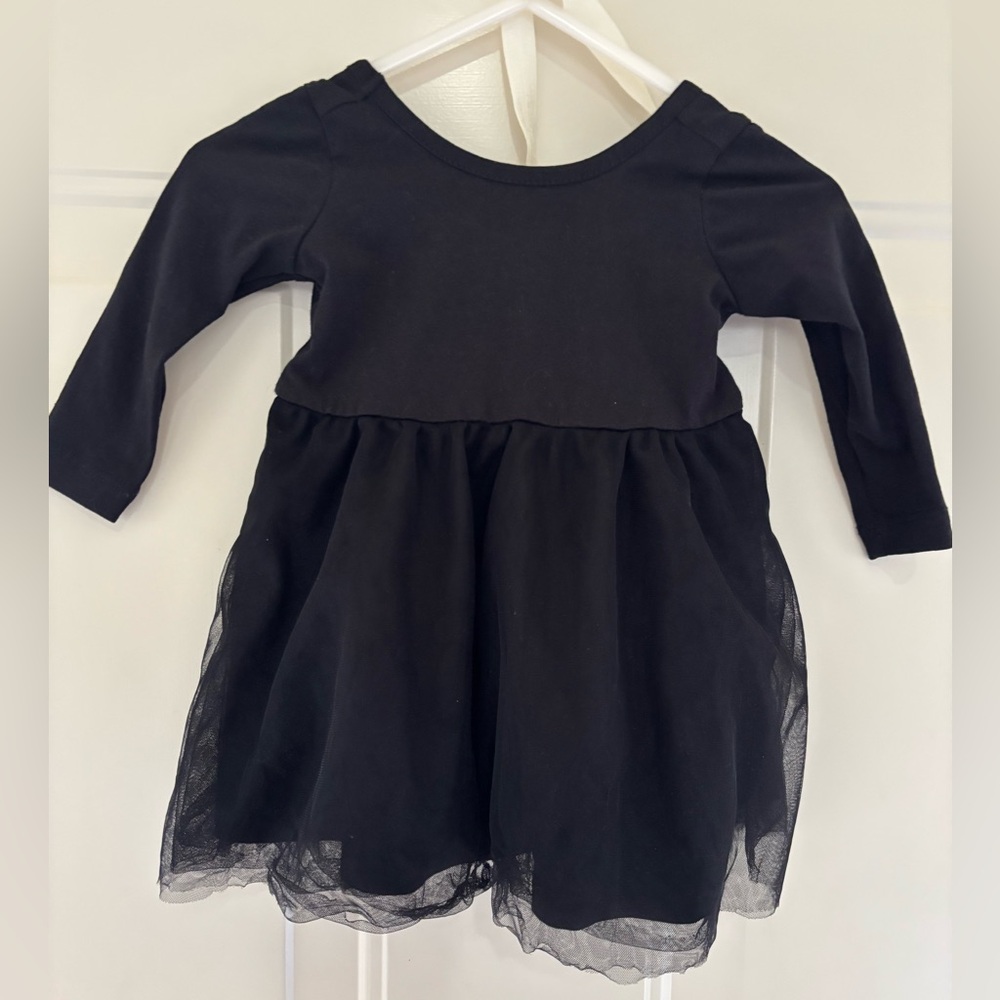 Ruffle Butts Black Long-Sleeve Tulle Skirt Dress with headband